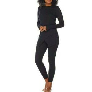 M AnyBody Black Waffle Cozy Knit PJs Pajama Set